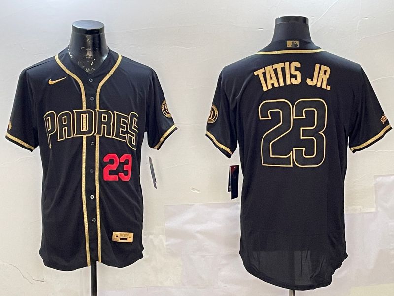 Men San Diego Padres #23 Tatis jr Black Gold Elite 2025 Nike MLB Jersey style 4